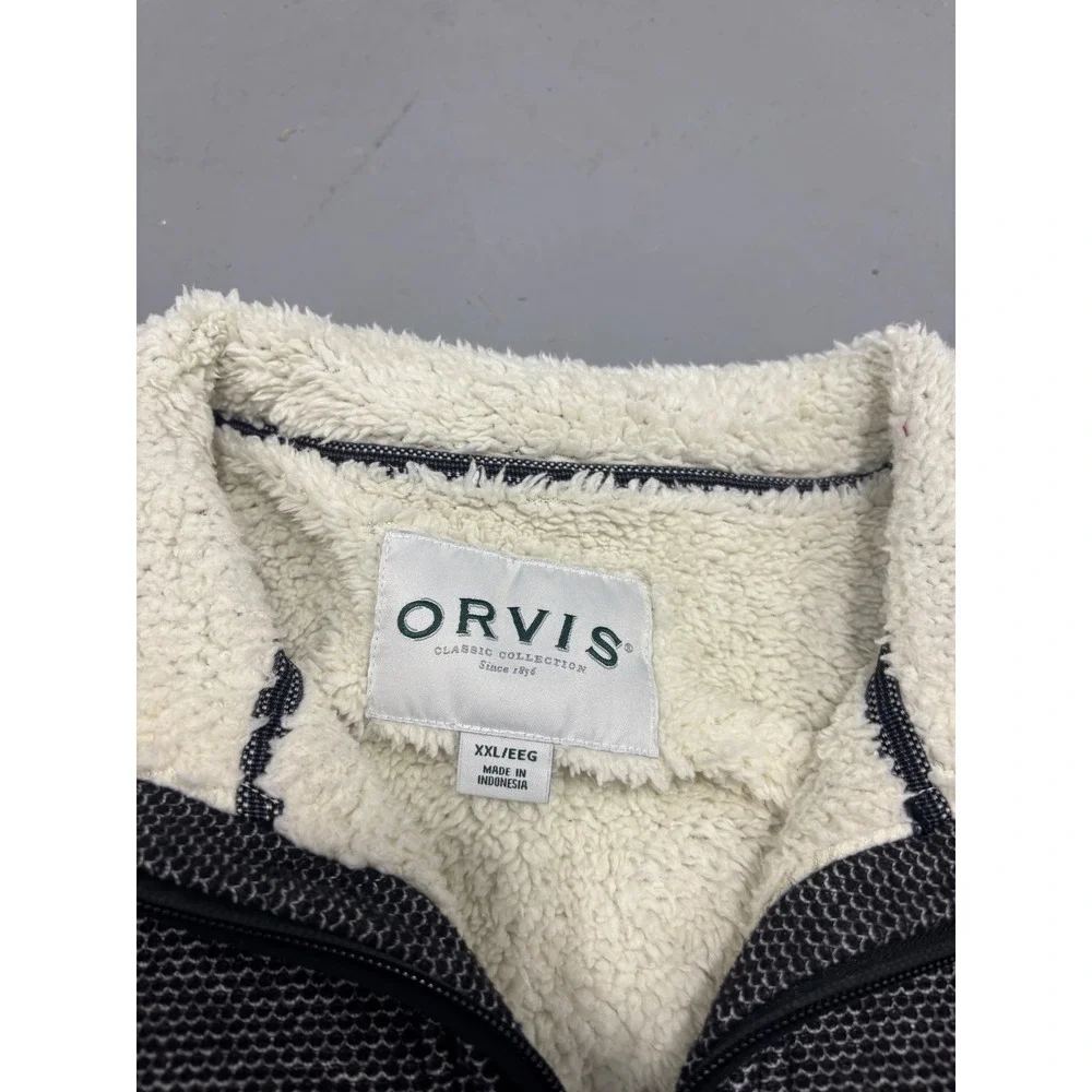 Orvis Mens XXL Quarter Zip Sherpa Lined Collar Pullover Sweater Charcoal Gray